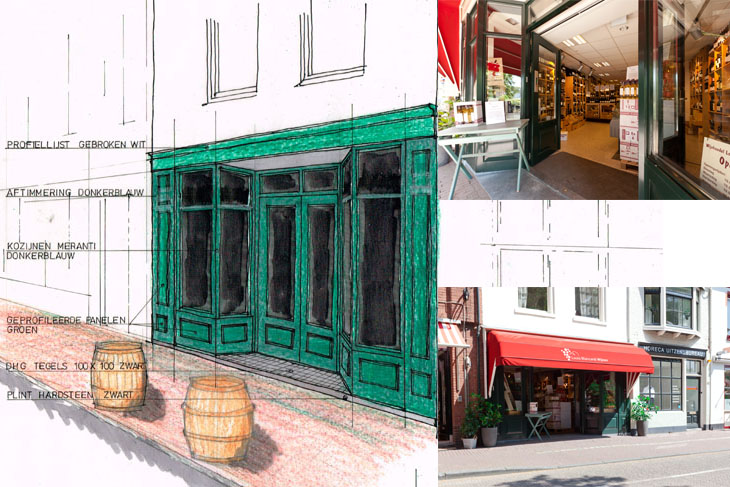 Ontwerpschets Wijnwinkel Amersfoort Architectuur.